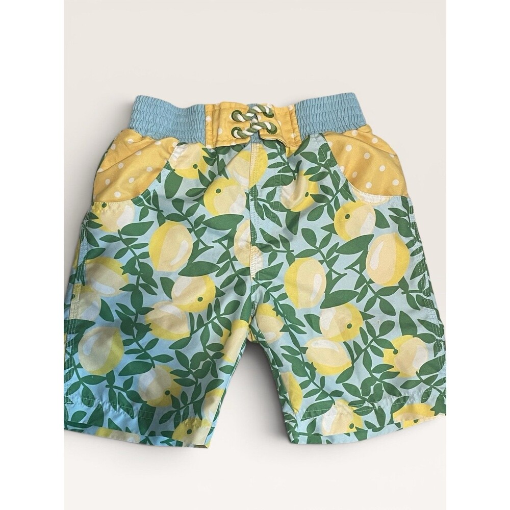 Matilda Jane Boys Swim Trunks Size 6 Lemon Print Blue Waistband